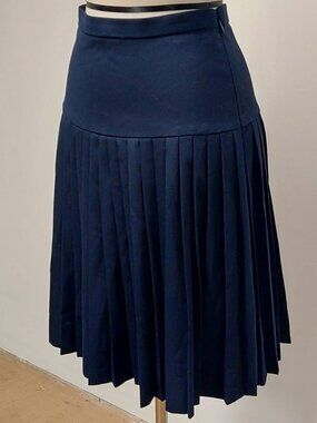 J. Crew “Black Label” Navy Blue Wool Dropped Waist Pleated Midi Skirt Size: 0